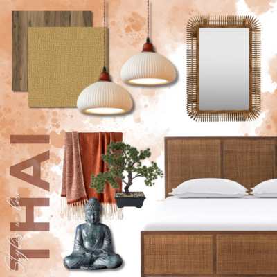 Thai inspired moodboard featuring flooring products from Carpet One Catalog